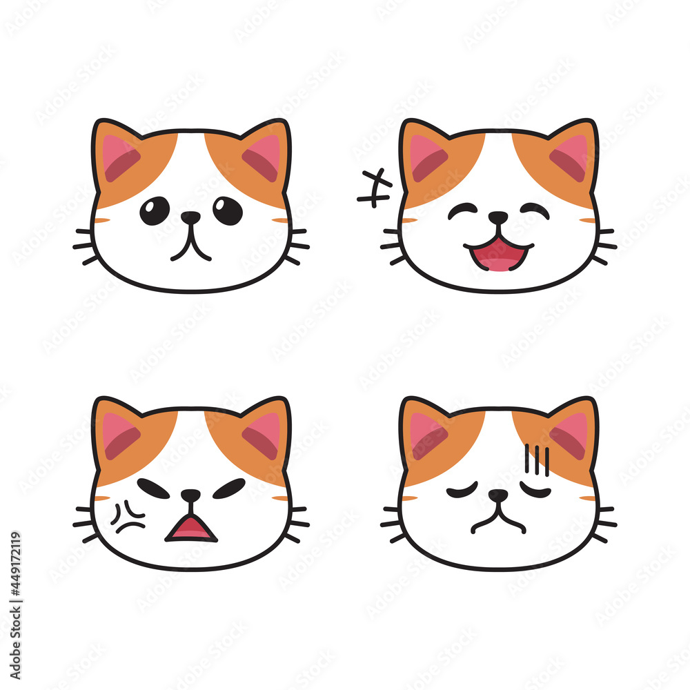 Set of cute exotic shorthair cat faces showing different emotions for design.