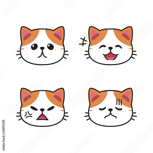 Set of cute exotic shorthair cat faces showing different emotions for design.