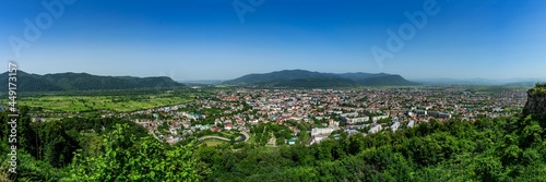 Panoramic view of Kust city from Khust castle in Khust, Ukraine on June 24, 2021.