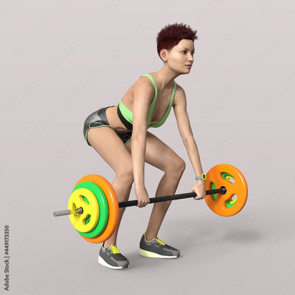 Obraz premium 3D Rendering of an Isolated Fitness Girl making Sport with a barbell