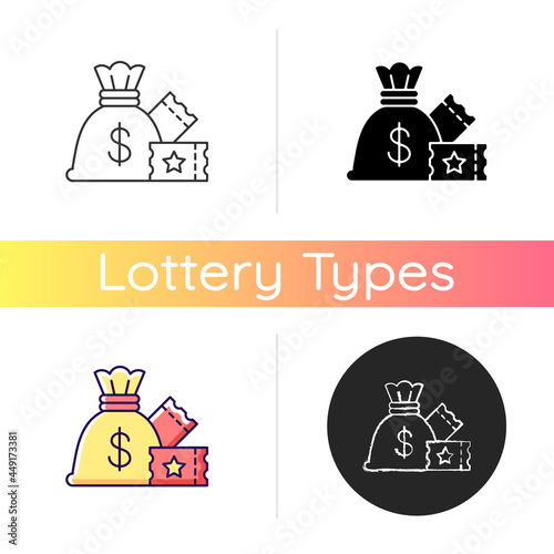 Lump-sum payment icon. One-time cash payout. Lottery winning. Collecting jackpot at once. One single payment. Distributing prize money. Linear black and RGB color styles. Isolated vector illustrations