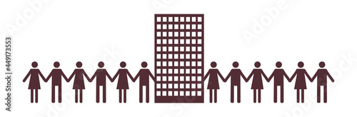 Pictograph of people. Men and women holding hands. United community of people who live in the same house. Neighbors in an apartment building. Trust trust and friendship icon for templates