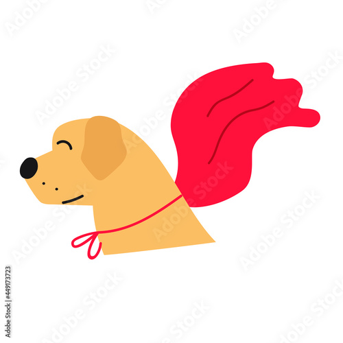 Labrador Retriever wearing superhero cape. Vector hand drawn illustration on white background.