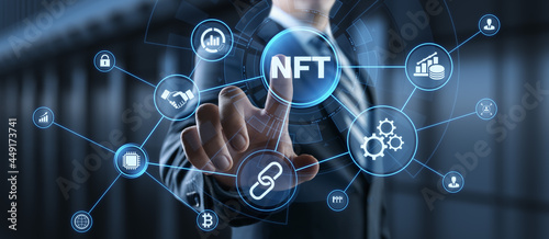 NFT Non-fungible token digital crypto art blockchain technology concept. photo