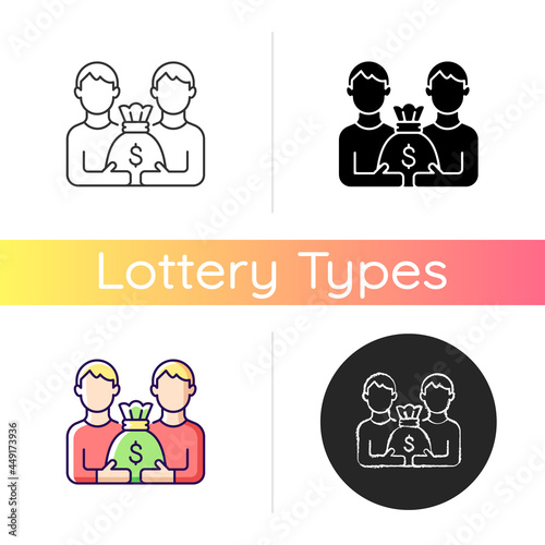 Pari mutuel prize icon. Dividing prize between same tier winners. Parimutuel betting. Paying cash claimants. Sharing lottery pool. Linear black and RGB color styles. Isolated vector illustrations photo