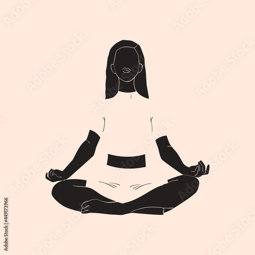 Yoga. The woman practices yoga and meditates. Modern Art. Vector illustration.