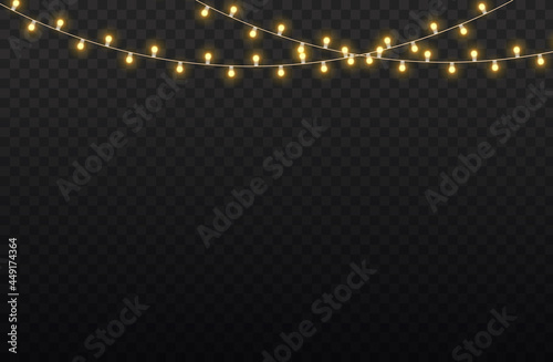 Christmas golden light garland, led neon lamp.