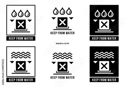 A set of manipulation symbols for packaging cargo products and goods. Marking - Clamp here. Marking - Keep from water. Vector elements.