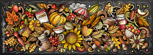 Autumn nature hand drawn cartoon doodle illustration. Funny seasonal design.