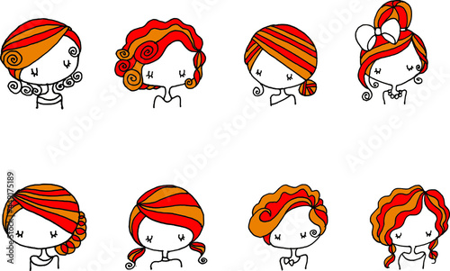 Black and white vector illustration cartoon girl hairstyle series
