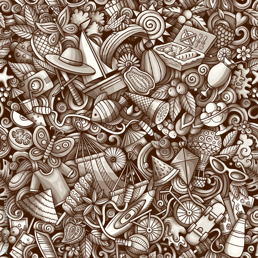 Cartoon doodles Summer seamless pattern.