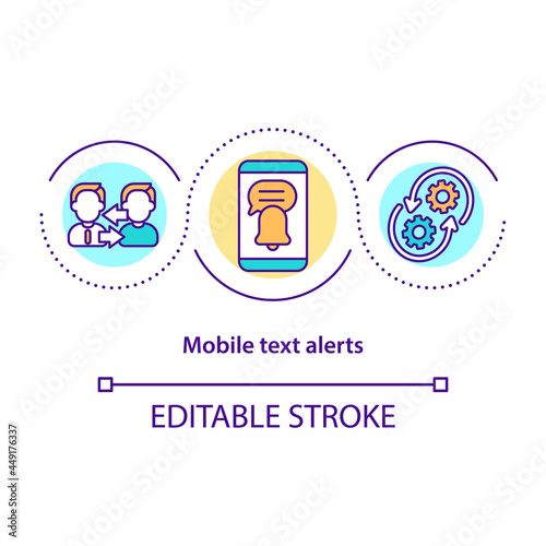 Mobile text alert concept icon. Smartphone app notifications. Reminder for inbox mail. Messaging software abstract idea thin line illustration. Vector isolated outline color drawing. Editable stroke