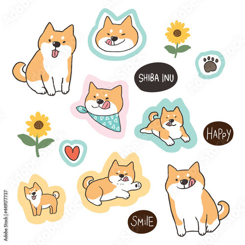 Vector Collection of Cartoon Shiba Inu Dog Illustration on Isolated Background