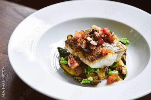Cod dish on white plate