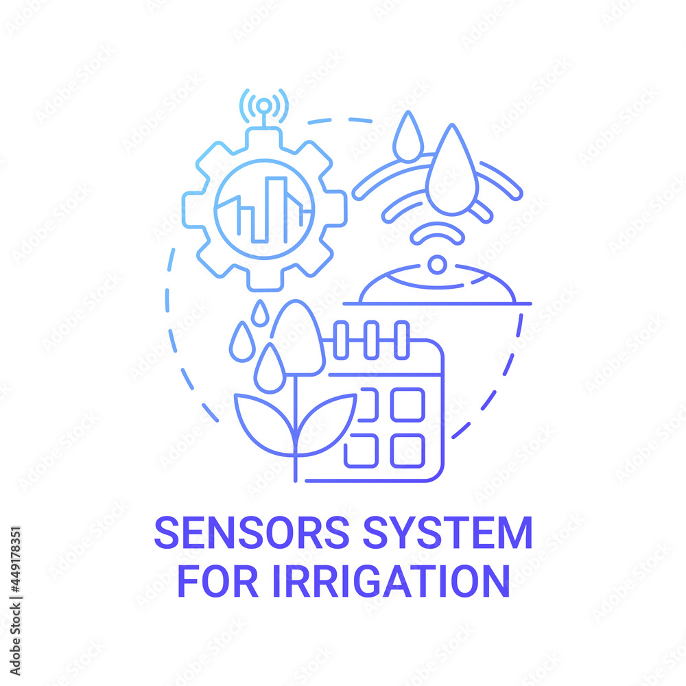Sensor system for irrigation gradient blue concept icon. Automatic system in city abstract idea thin line illustration. Parks and alleys moisturizing. Vector isolated outline color drawing.