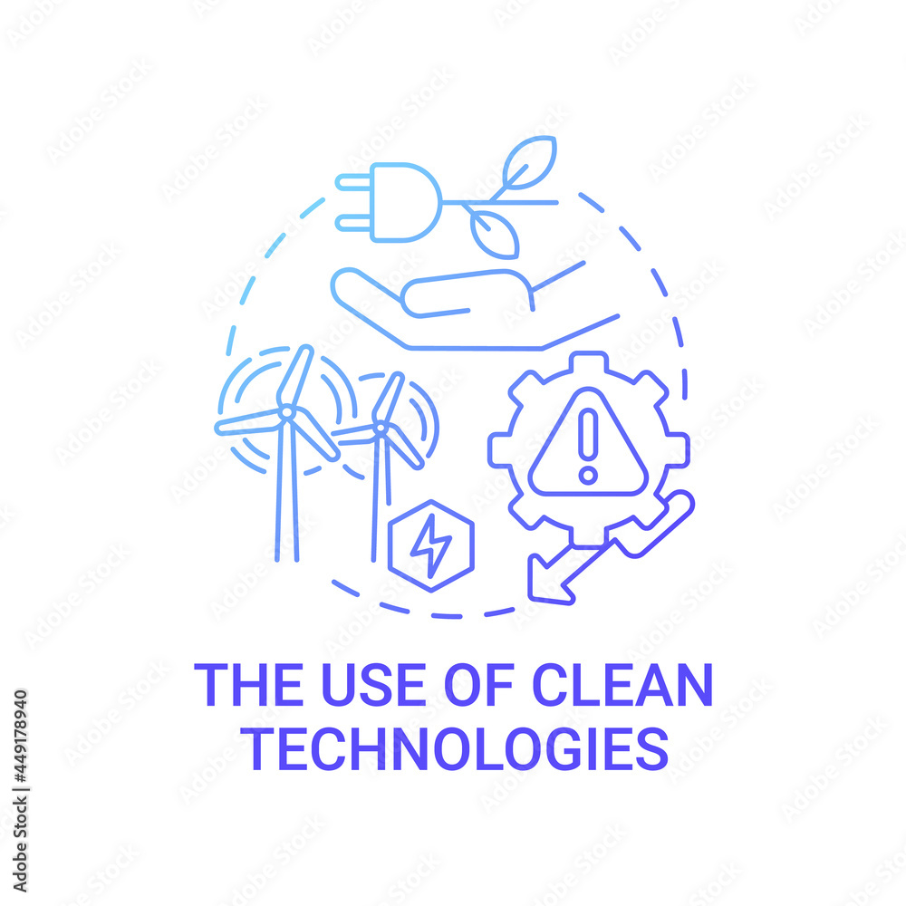 Use of clean technologies gradient blue concept icon. Climate changes solution abstract idea thin line illustration. Ecological approach in cities. Vector isolated outline color drawing.