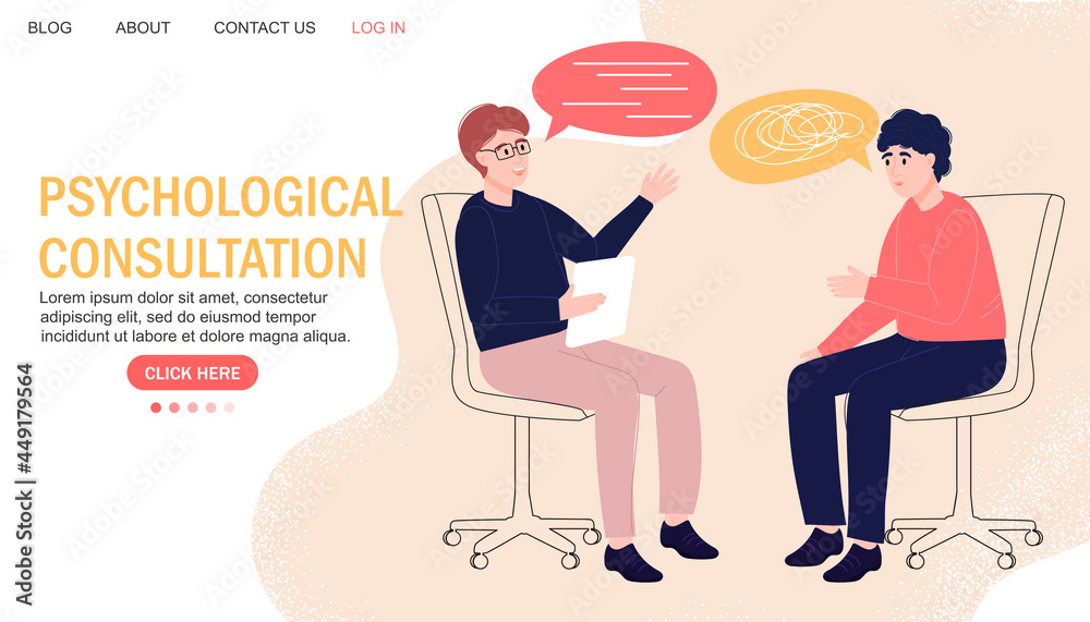 Psychological online consultation. The psychologist assists the patient. Intimate talk. Landing page. For use in the application, on the site.
