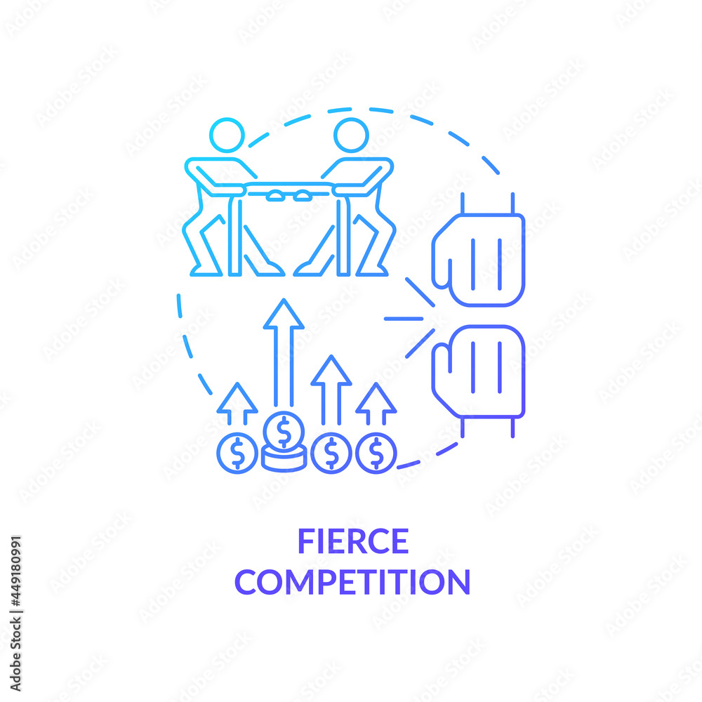 Fierce competition blue gradient concept icon. Market rivalry between businesses. Startup launch challenges abstract idea thin line illustration. Vector isolated outline color drawing Fierce competition blue gradient concept icon. Market rivalry between businesses. Startup launch challenges abstract idea thin line illustration. Vector isolated outline color drawing