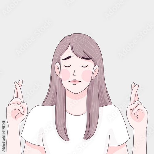 girl fingers crossed cartoon illustration