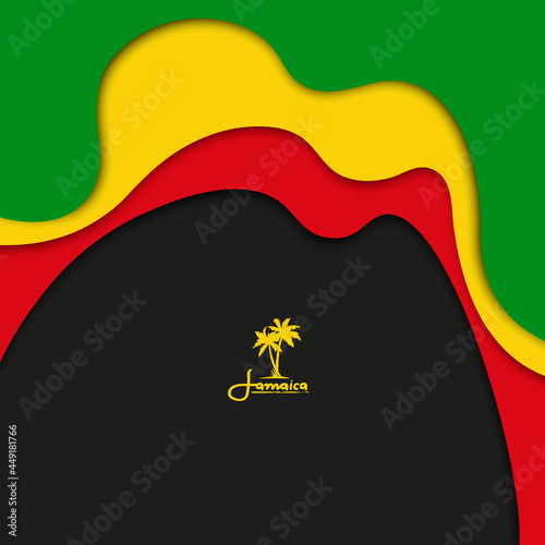 Poster Design with Cutout Paper Effect. Vector Illustration of Rastafarian Flag Colors.