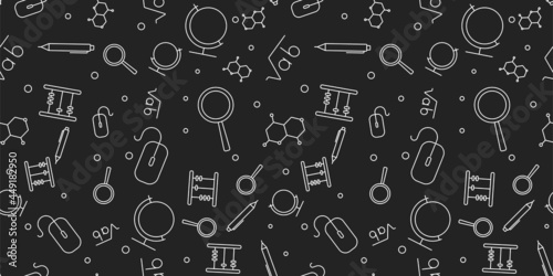 Back to School seamless pattern. Learning concept. Background with school signs. Vector illustration science texture.