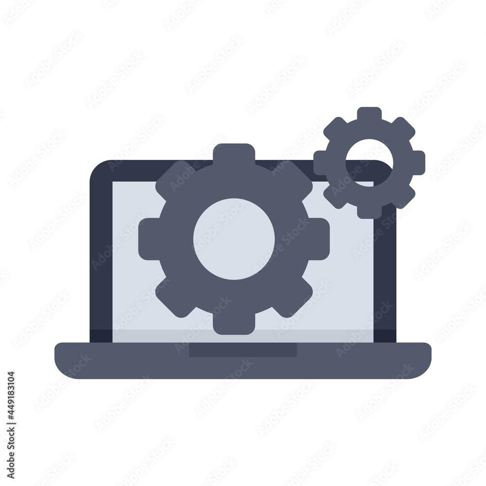Laptop gear system icon flat isolated vector Laptop gear system icon flat isolated vector