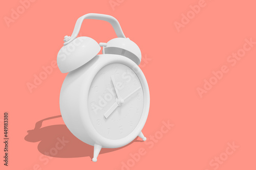 3d illustration of white clay retro alarm clock with arrow