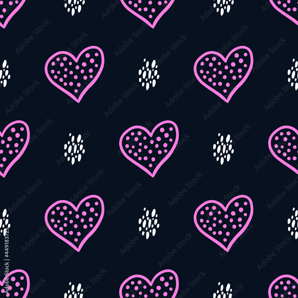 Seamless pattern with repeated heart shape. Sketch, doodle. Cute vector illustration drawn by hand. Girly vector illustration. Heart doodles seamless pattern. Love illustration hearts hand drawn backg Seamless pattern with repeated heart shape. Sketch, doodle. Cute vector illustration drawn by hand. Girly vector illustration. Heart doodles seamless pattern. Love illustration hearts hand drawn backg