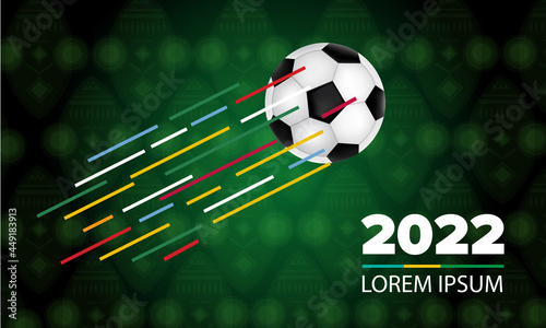 Soccer ball. Bright sports banner in yellow and green. Vector