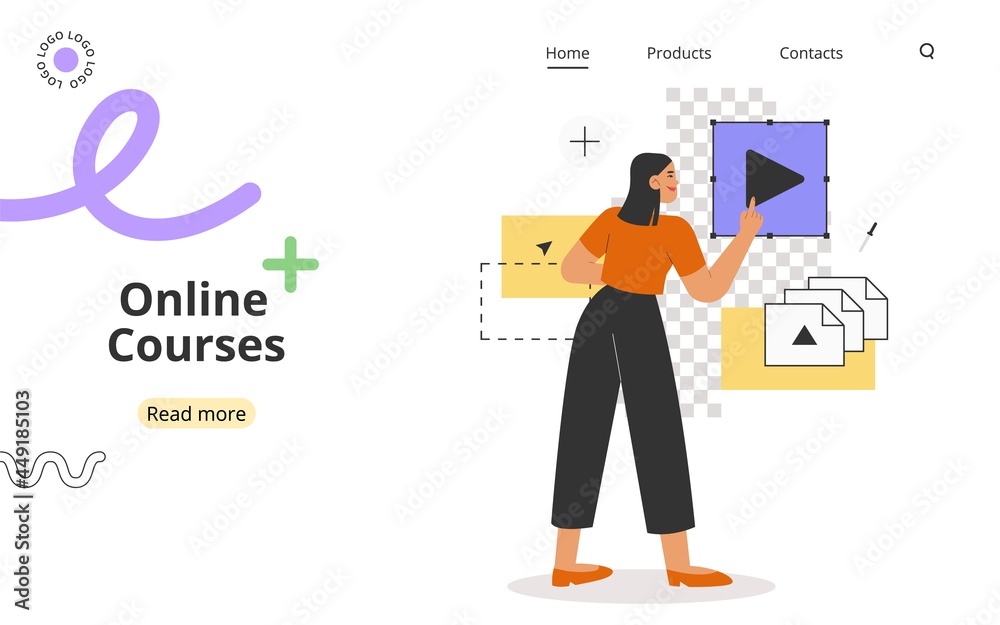 Concept of online courses or education. Modern flat vector illustration with inspired woman working in a graphics program for illustrators, designers or photographers.
Concept of online courses or education. Modern flat vector illustration with inspired woman working in a graphics program for illustrators, designers or photographers.