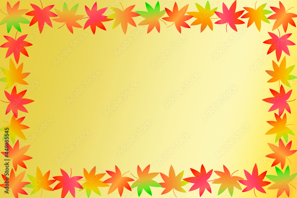 紅葉した葉っぱのフレーム型のイラスト。
日本の秋のコンセプト。
