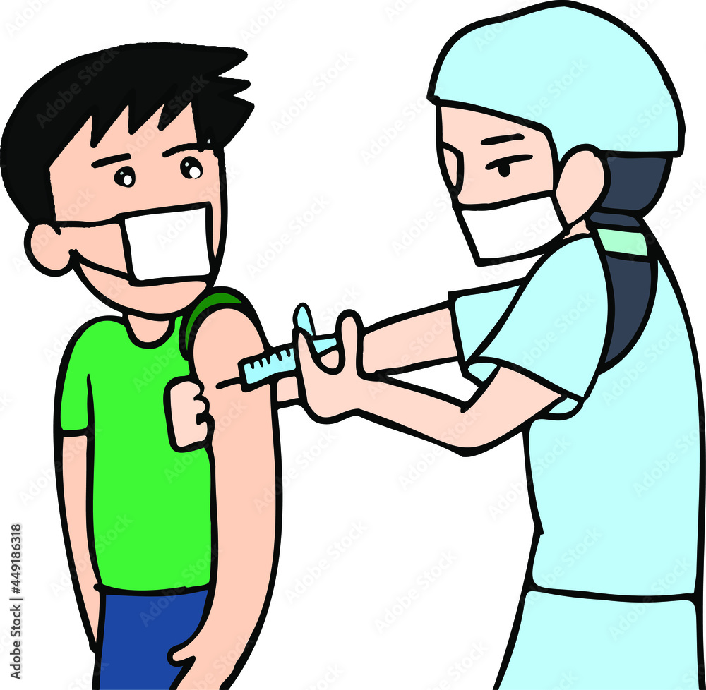 注射　コロナワクチン　予防接種　看護師　イラスト素材　男性