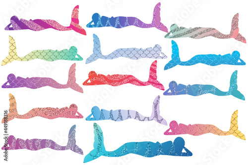 Mermaid bright silhouettes. Clip art on white background 