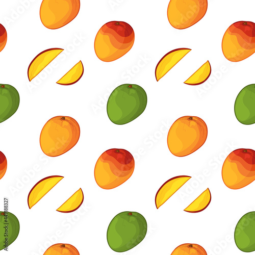 Fototapeta Naklejka Na Ścianę i Meble -  Colorful Mango in cartoon style. Mango isolated on a white background. Seamless vector pattern. 