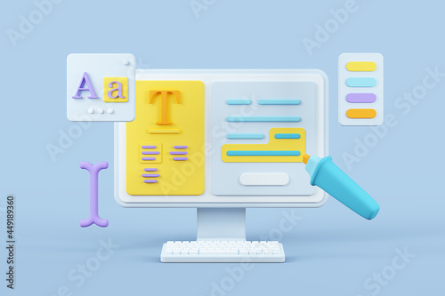 User interface design background, text and font configuration. 3d Rednered illustration. photo