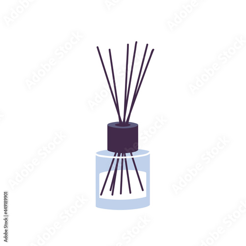 Vector illustration aromatherapy reed diffuser with bamboo sticks for home isolated on whie background.