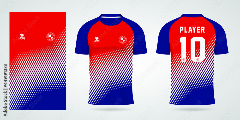 Blue-Red-White sport shirt design template for soccer jersey