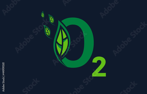 Eco Nature Oxygen O2 icon concept logo with leaves. Oxygen Vector Illustration Graphic Design.