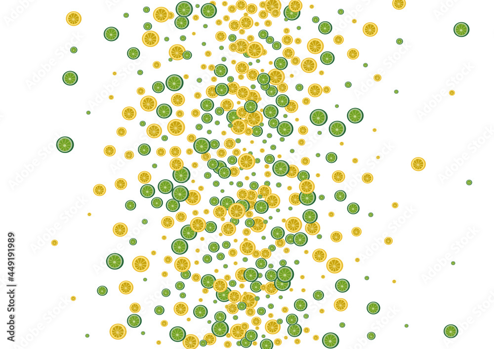 Juicy Fruit Background White Vector. Lime Vitamin Decoration. Bright Art Lemon. Yellow Wallpaper Pattern.