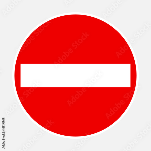 Wrong way sign, do no entry signal vector icon illustration. Red round signage with white bar traffic sign