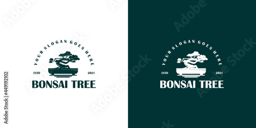 bonsai logo with line art design for reference your business
