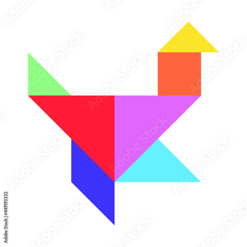 Color tangram puzzle in bird shape on white background