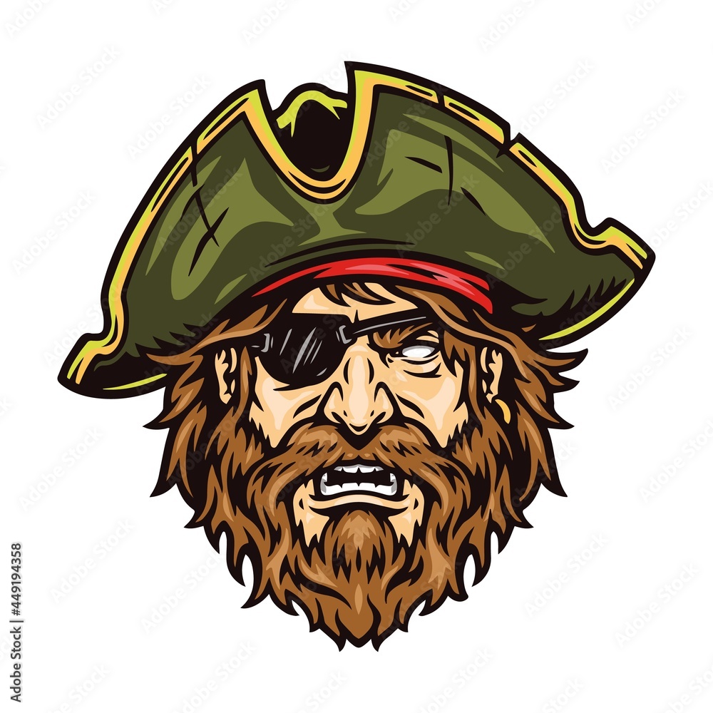 Bearded pirate head with eye patch Bearded pirate head with eye patch