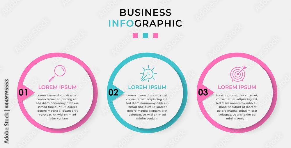 Fototapeta premium Vector Infographic design business template with icons and 3 options or steps. Can be used for process diagram, presentations, workflow layout, banner, flow chart, info graph