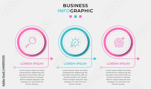 Vector Infographic design business template with icons and 3 options or steps. Can be used for process diagram, presentations, workflow layout, banner, flow chart, info graph