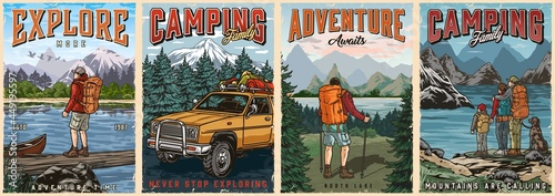 Outdoor recreation colorful vintage posters