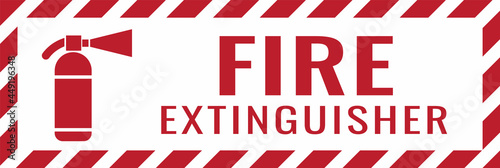 Fire extinguisher signs. White, Red background warning label. Symbols safety for hospitals and medical businesses. photo