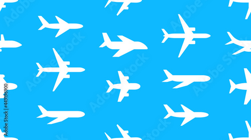 Seamless texture with Airplanes. isolated on blue background