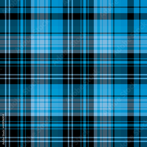 Seamless pattern in blue and black colors for plaid, fabric, textile, clothes, tablecloth and other things. Vector image.