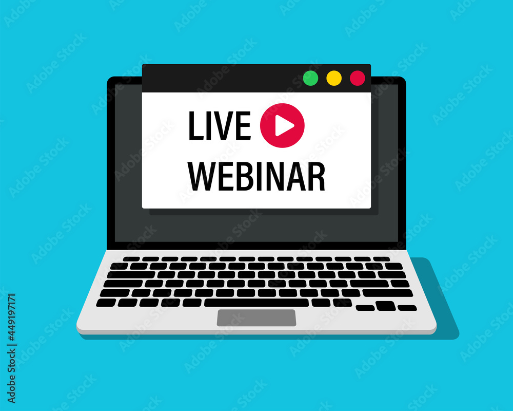 Live Webinar advertising on a laptop screen. Vector illustration for web design Live Webinar advertising on a laptop screen. Vector illustration for web design